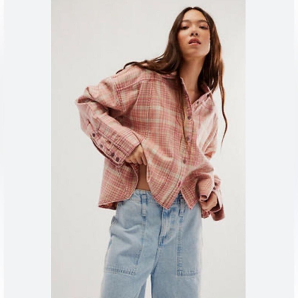 We The Free XS / Free People Remade Plaid Shirt Pink Combo
